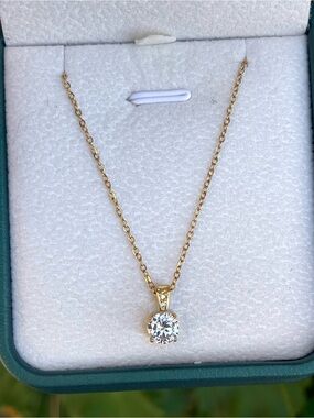 18K Gold Plated Solitaire CZ Pendant Necklace | Dainty Gold Necklace